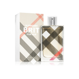 Burberry Brit perfume bottle and packaging with checkered design on a white background