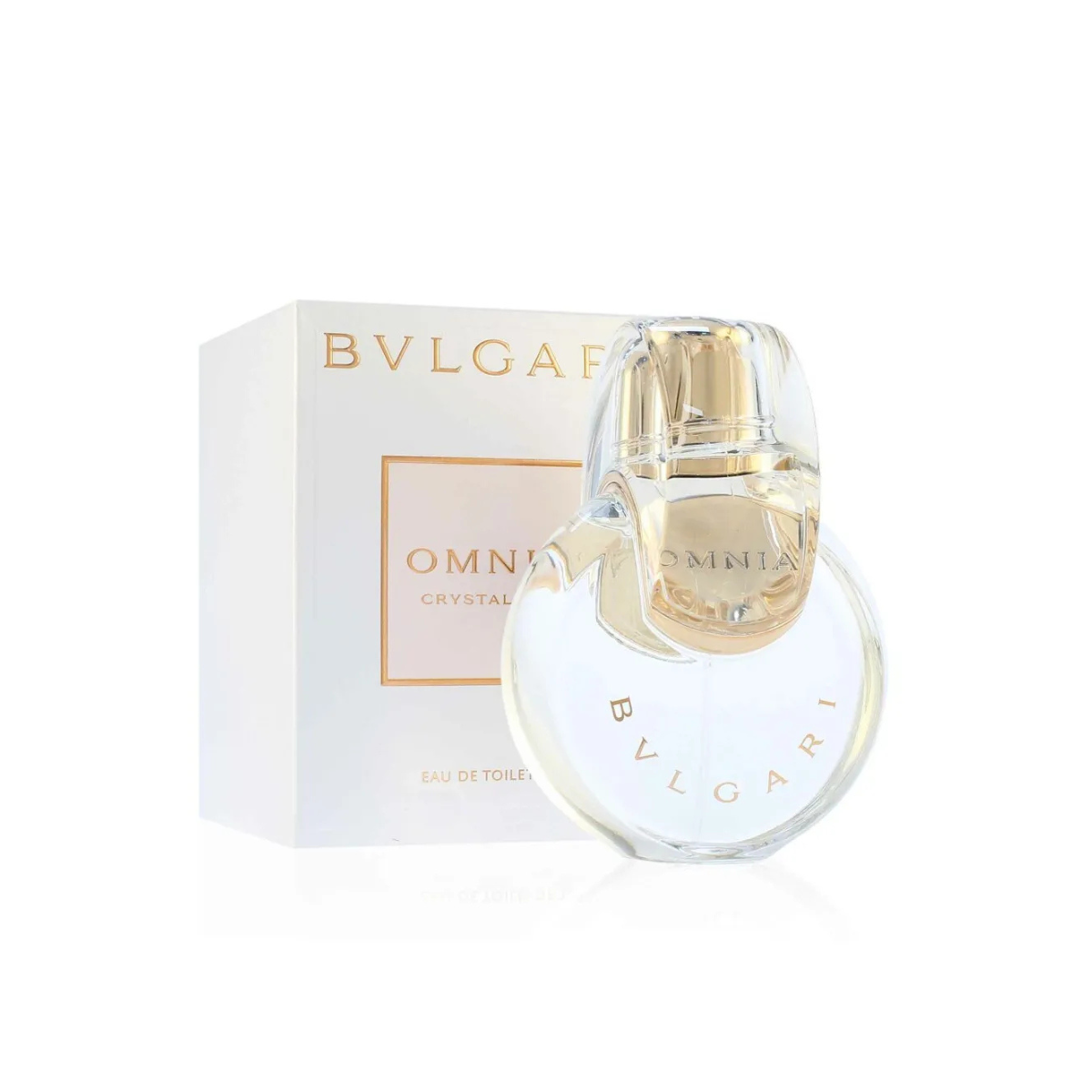 Bulgari Omnia Crystalline perfume bottle and packaging on a white background