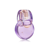 Purple perfume bottle with gold accents on a white background