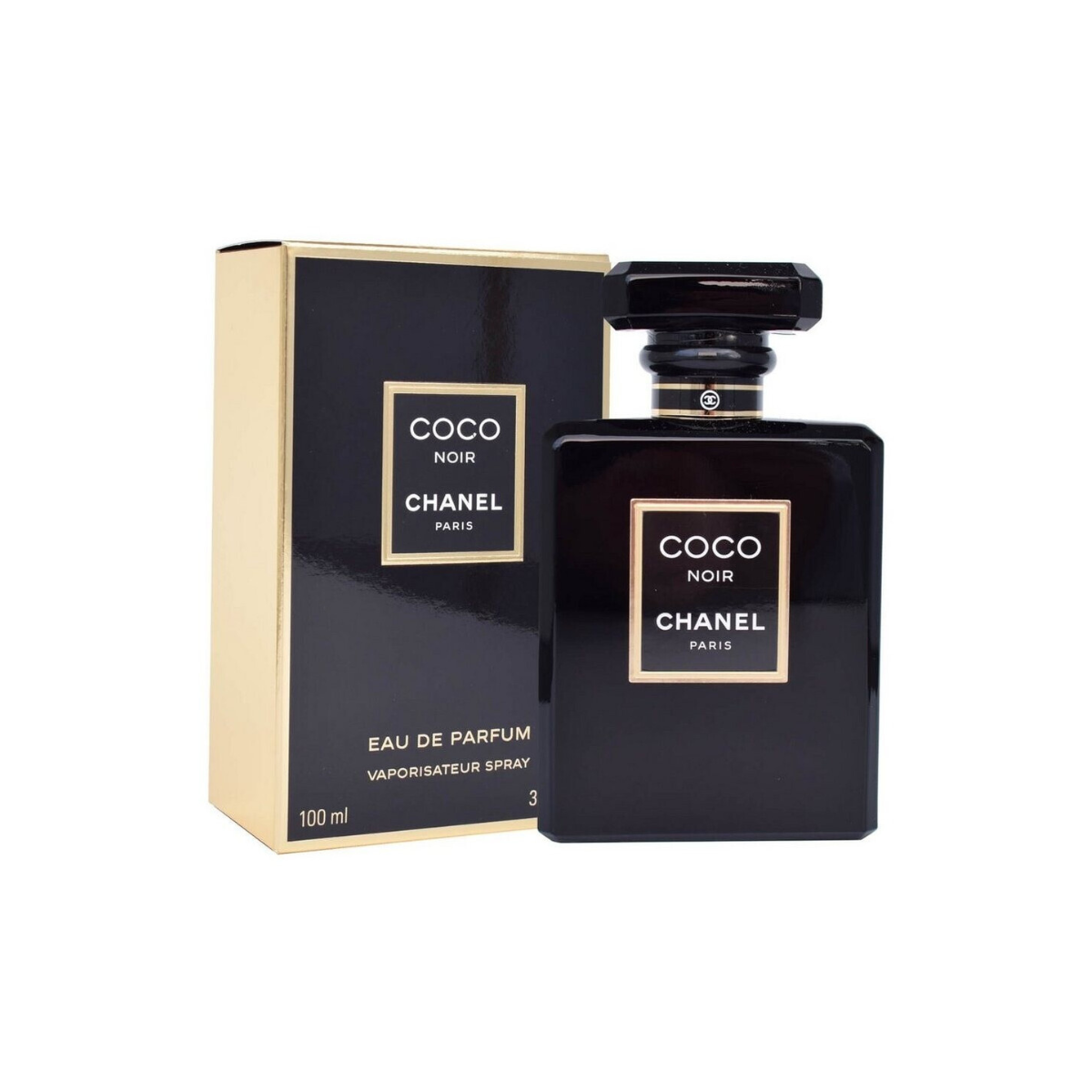 Chanel Coco Noir perfume bottle and packaging on a white background