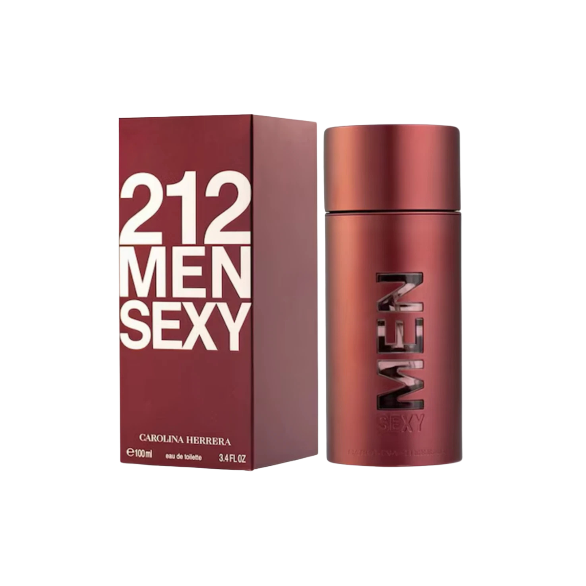 Carolina Herrera 212 Men Sexy perfume bottle and packaging on a white background
