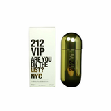 Gold '212 VIP' perfume bottle and packaging on a white background