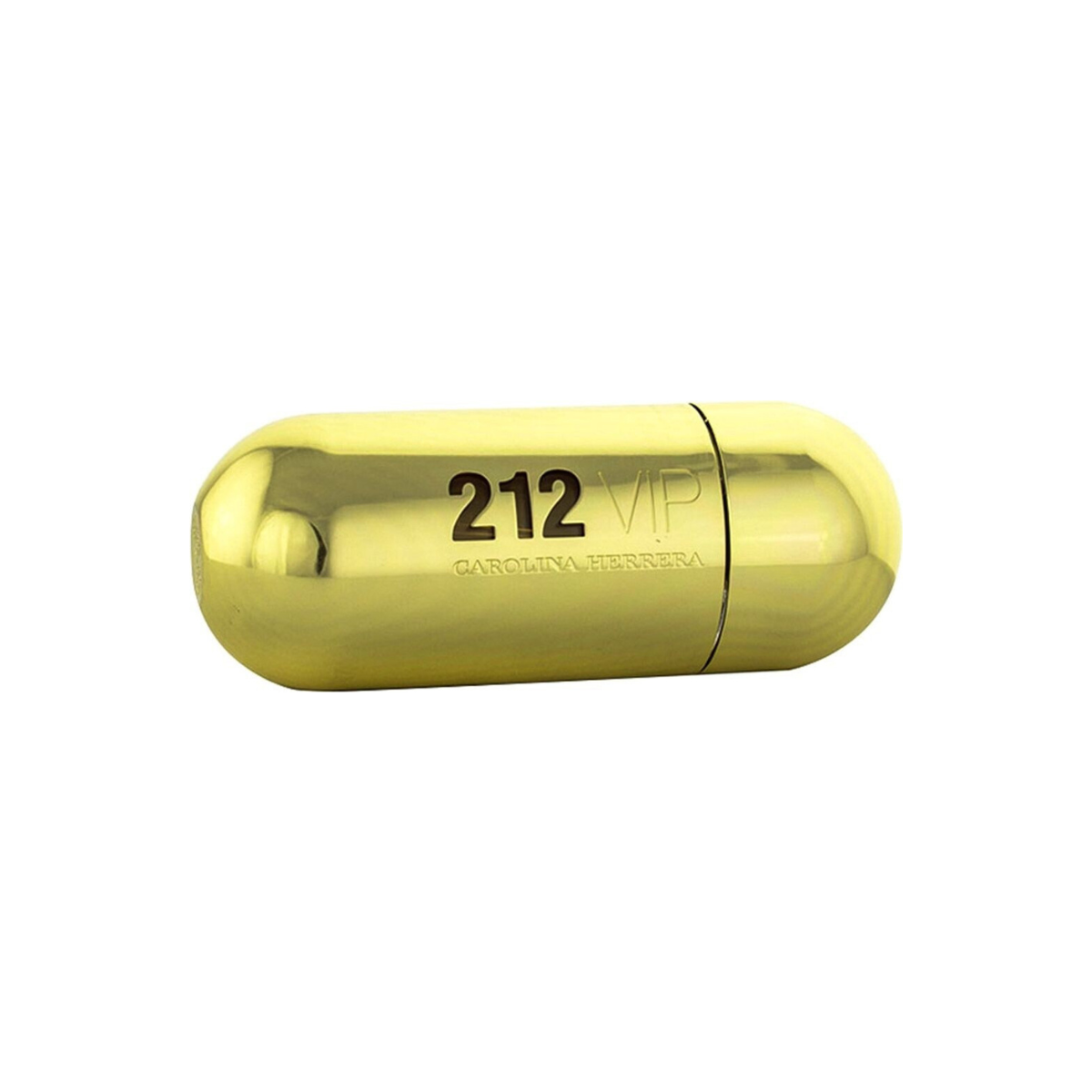 Gold capsule-shaped container with '212 VIP' text on a white background