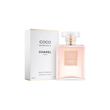 Chanel Coco Mademoiselle perfume bottle and packaging on a white background