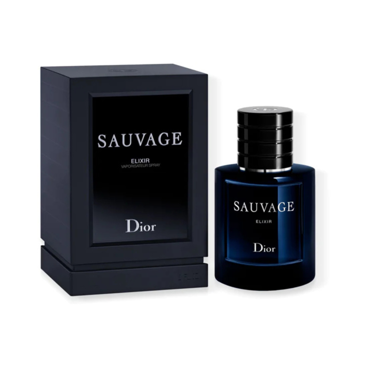 Dior Sauvage Elixir perfume bottle and packaging on a white background
