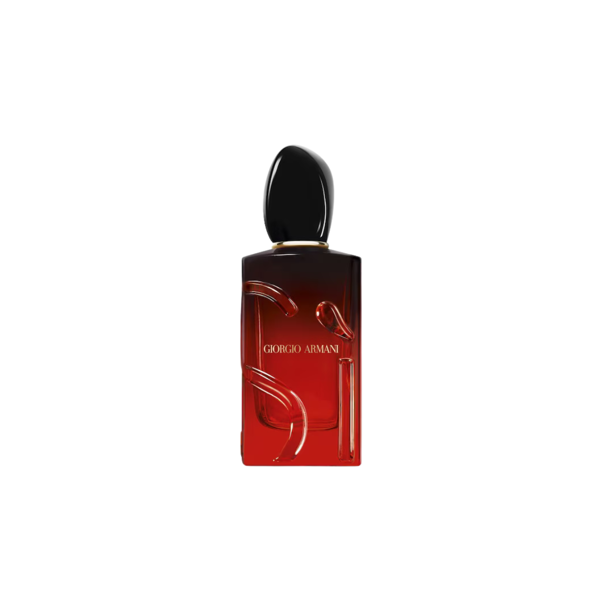Red Giorgio Armani perfume bottle on a white background
