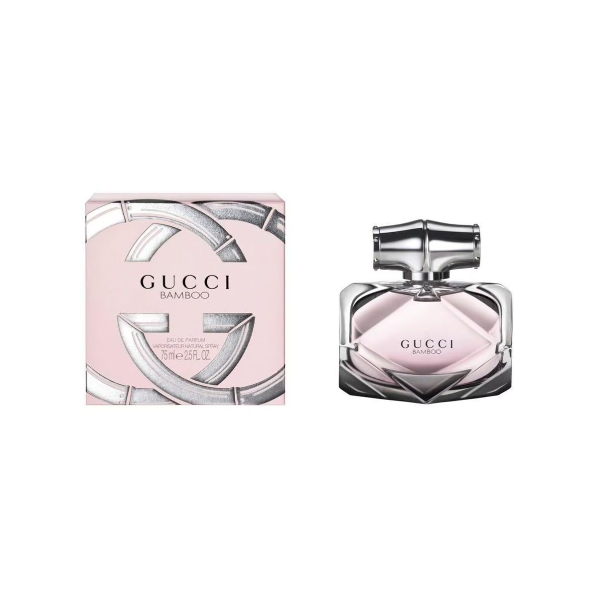 Gucci Bamboo perfume bottle and packaging on a white background