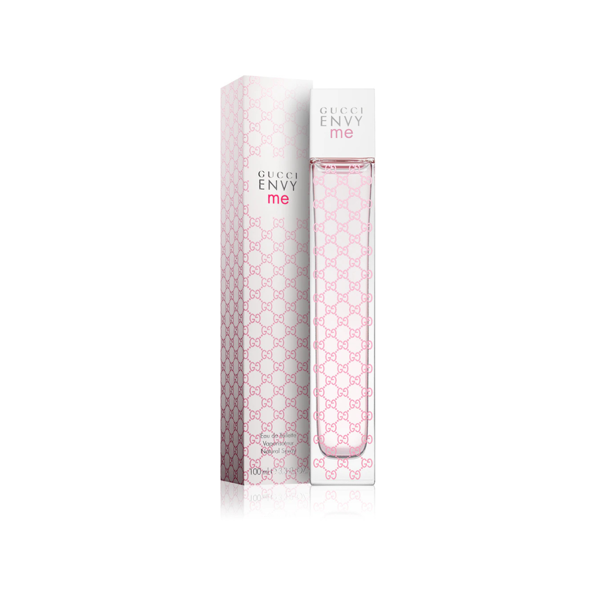 Gucci Envy Me perfume bottle and packaging on a white background