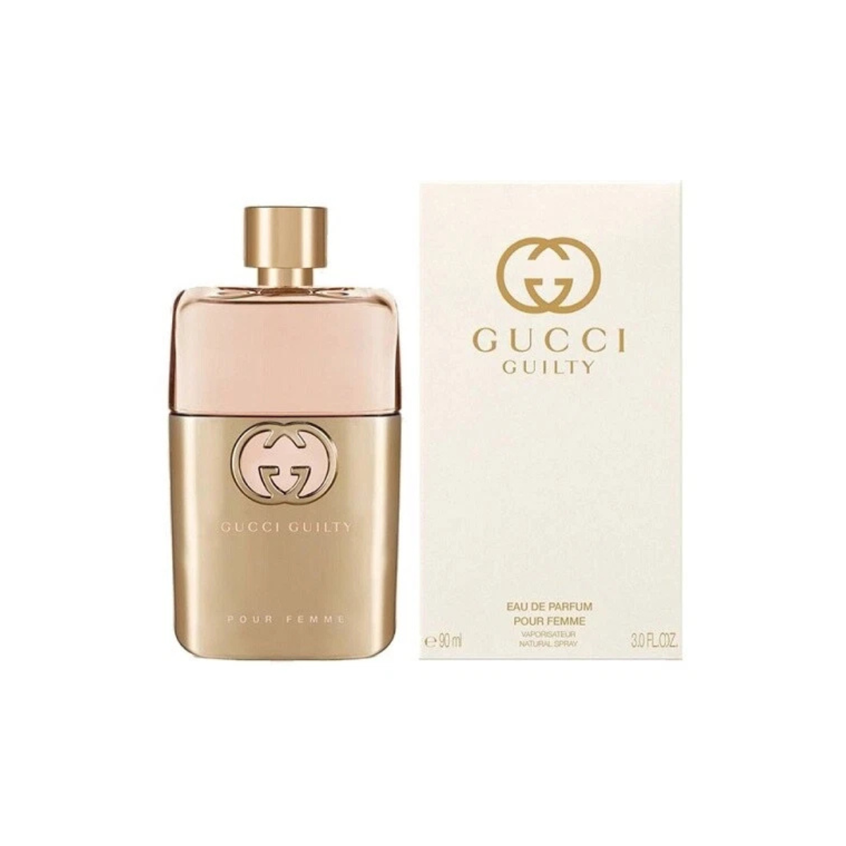 Gucci Guilty perfume bottle and packaging on a white background