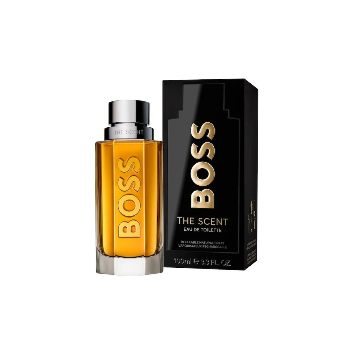 BOSS The Scent perfume bottle and packaging on a white background