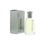 Hugo Boss perfume bottle and packaging on a white background