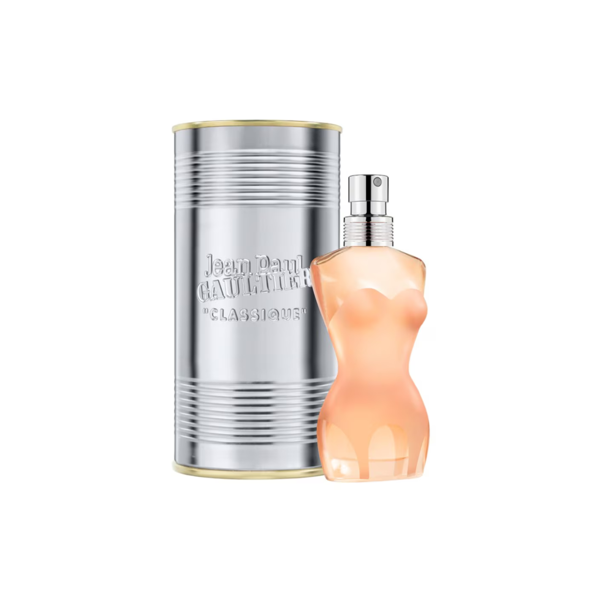 Perfume bottle and its packaging on a white background