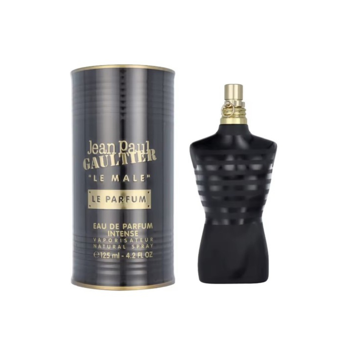 Jean Paul Gaultier Le Male perfume bottle and packaging on a white background