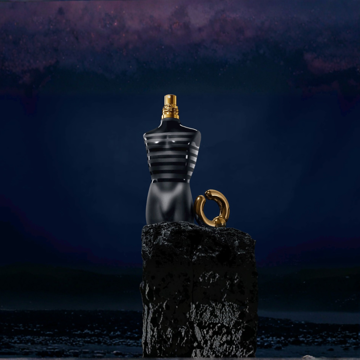 Perfume bottle on a dark background