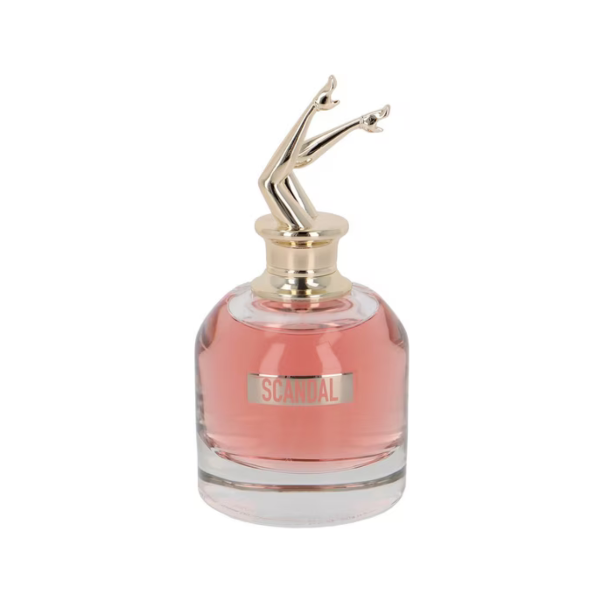 Perfume bottle with decorative cap on a white background
