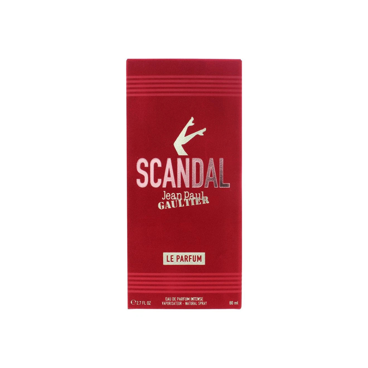 Red packaging of Jean Paul Gaultier Scandal perfume on a white background