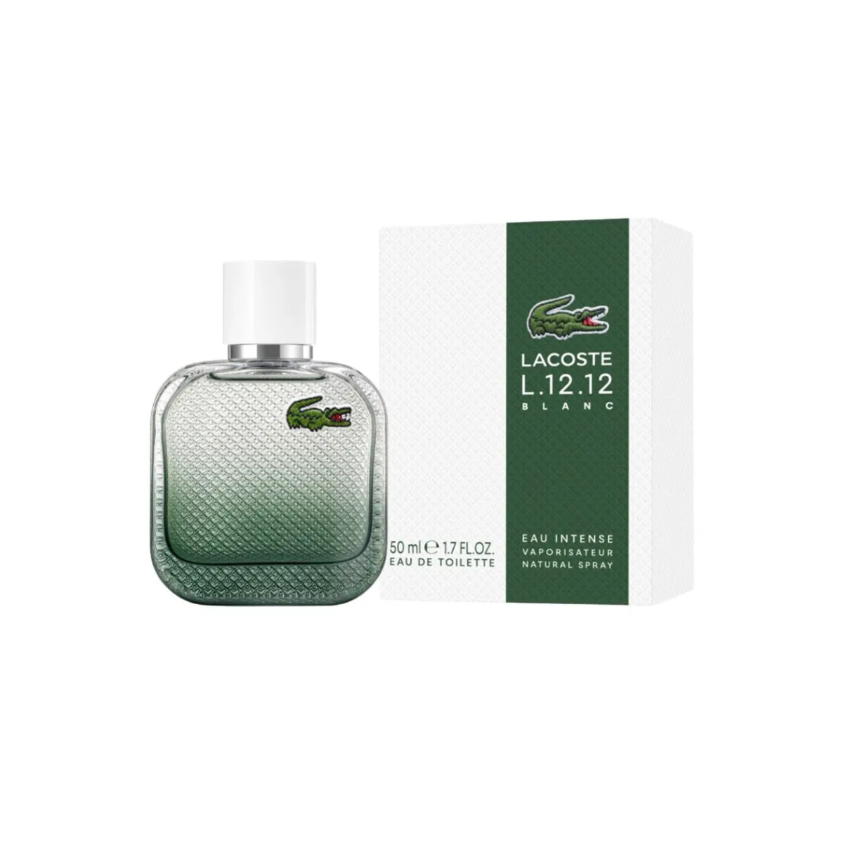 Lacoste perfume bottle and packaging on a white background