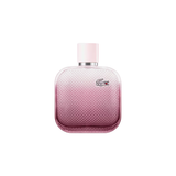 Pink Lacoste perfume bottle on a white background