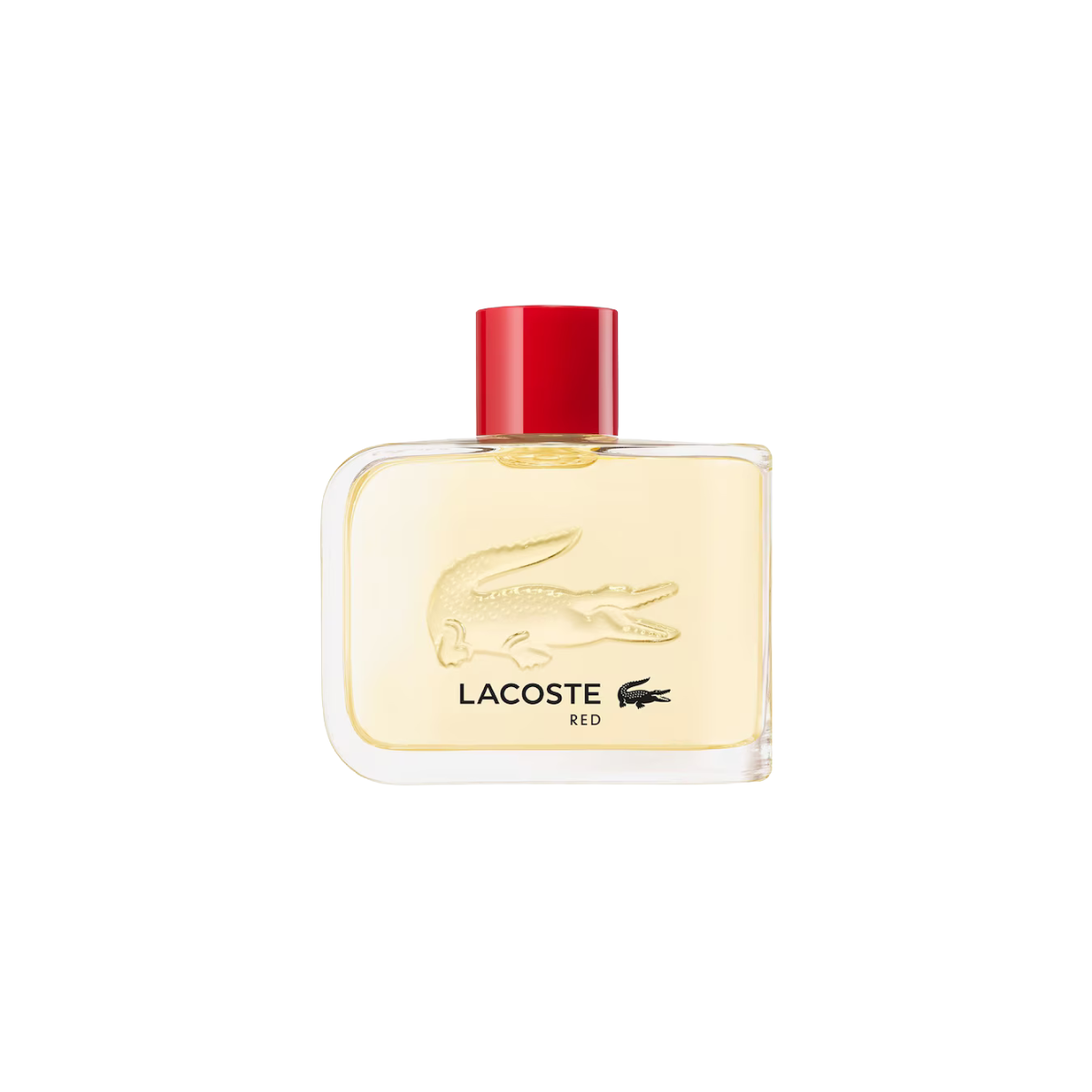 Lacoste Red perfume bottle on a white background