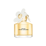Marc Jacobs Daisy perfume bottle with a white flower on a white background