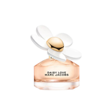 Marc Jacobs Daisy Love perfume bottle with a white flower on a white background