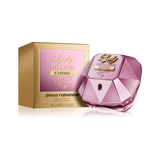 Pink perfume bottle and packaging with 'Paco Rabanne' branding on a white background