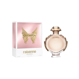 Olympea perfume bottle and packaging on a white background