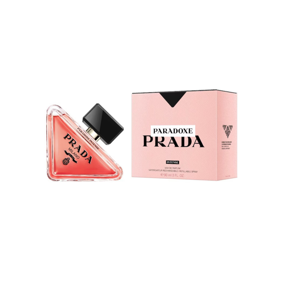 Prada Paradoxe perfume bottle and packaging on a white background
