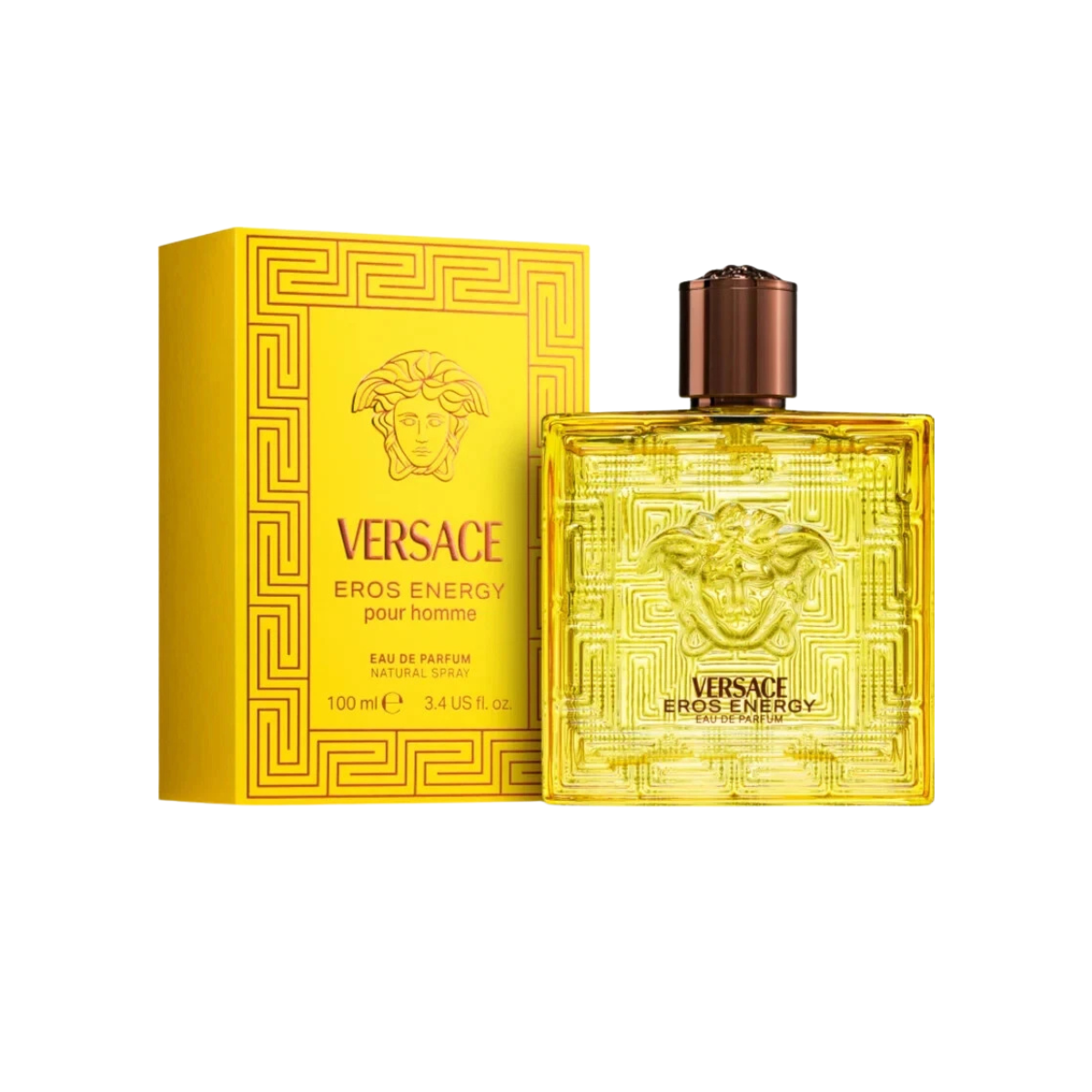 Versace Eros Energy perfume bottle and packaging on a white background