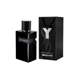 Black YSL perfume bottle and packaging on a white background